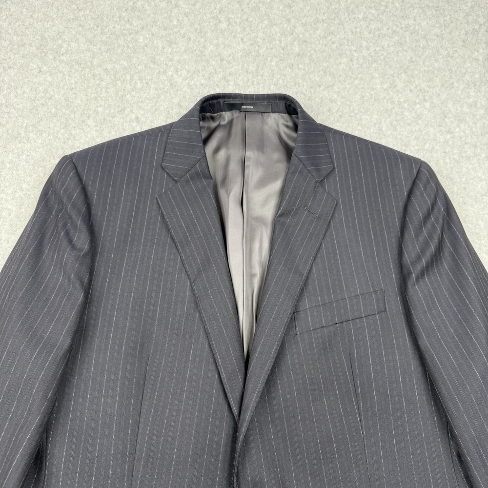 Saks Fifth Avenue Blazer Mens 42R Black Striped Super 130s Wool Loro Piana Coat - Picture 2 of 16